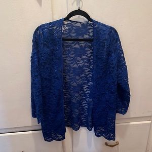 Never worn beautiful EVA USA bright blue mesh floral jacket